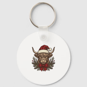 Christmas Highland Cow Vintage Engraving Design_1 Key Ring