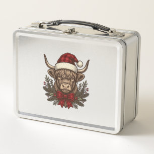 Christmas Highland Cow Vintage Engraving Design_1 Metal Lunch Box