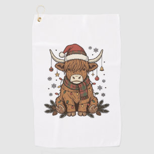Christmas Highland Cow Vintage Engraving Design 2_ Golf Towel