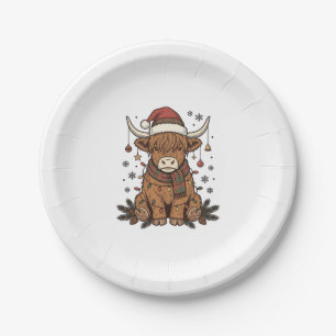 Christmas Highland Cow Vintage Engraving Design 2_ Paper Plate