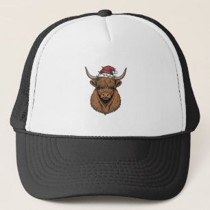 Christmas Highland Cow Vintage Engraving Santa Hat