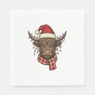 Christmas Highland Cow Vintage Engraving Shirt Des Napkin