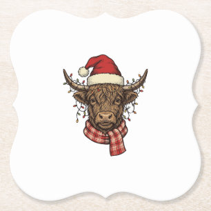 Christmas Highland Cow Vintage Engraving Shirt Des Paper Coaster