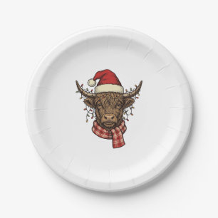 Christmas Highland Cow Vintage Engraving Shirt Des Paper Plate