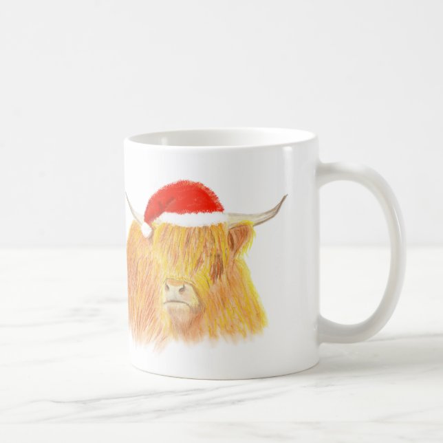 Christmas Highland cow with hat mug (Right)