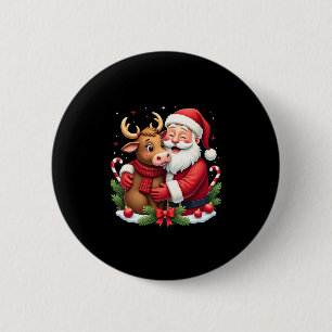 Christmas Highland Cow With Santa Scottish Vintage 6 Cm Round Badge
