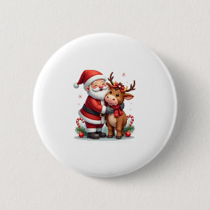 Christmas Highland Cow With Santa Scottish Vintage 6 Cm Round Badge