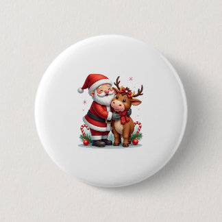 Christmas Highland Cow With Santa Scottish Vintage 6 Cm Round Badge