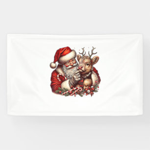Christmas Highland Cow With Santa Scottish Vintage Banner