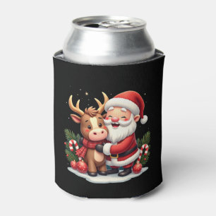 Christmas Highland Cow With Santa Scottish Vintage Can Cooler