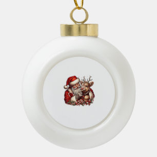 Christmas Highland Cow With Santa Scottish Vintage Ceramic Ball Christmas Ornament