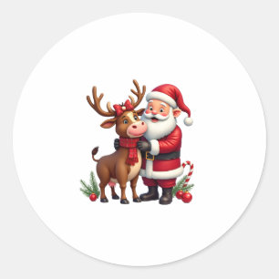 Christmas Highland Cow With Santa Scottish Vintage Classic Round Sticker