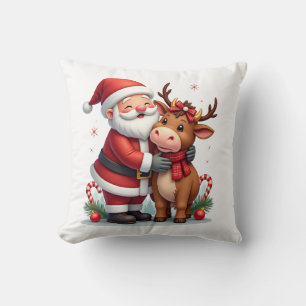 Christmas Highland Cow With Santa Scottish Vintage Cushion