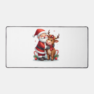Christmas Highland Cow With Santa Scottish Vintage Desk Mat