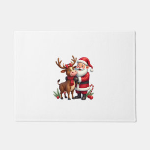 Christmas Highland Cow With Santa Scottish Vintage Doormat