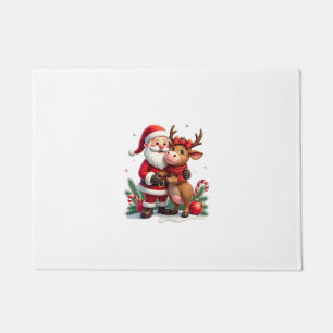 Christmas Highland Cow With Santa Scottish Vintage Doormat
