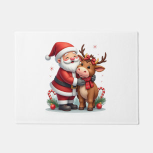 Christmas Highland Cow With Santa Scottish Vintage Doormat