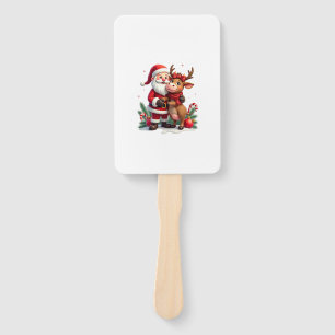 Christmas Highland Cow With Santa Scottish Vintage Hand Fan