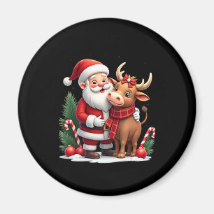Christmas Highland Cow With Santa Scottish Vintage Magnet