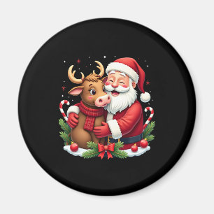 Christmas Highland Cow With Santa Scottish Vintage Magnet