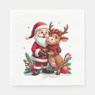 Christmas Highland Cow With Santa Scottish Vintage Napkin