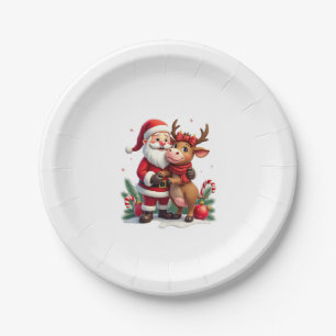 Christmas Highland Cow With Santa Scottish Vintage Paper Plate