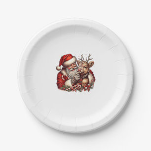 Christmas Highland Cow With Santa Scottish Vintage Paper Plate