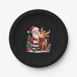 Christmas Highland Cow With Santa Scottish Vintage Paper Plate