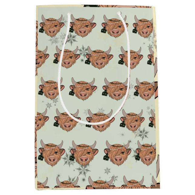 Christmas highland cows medium gift bag (Front)