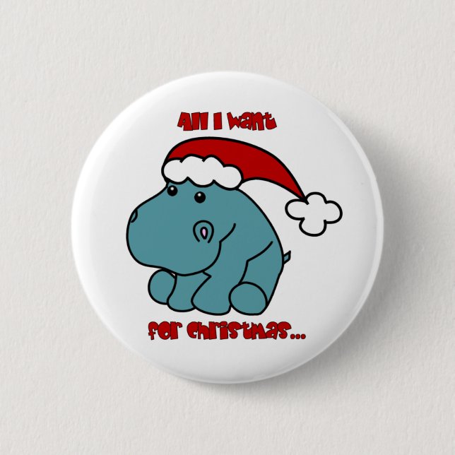 Christmas Hippo 6 Cm Round Badge (Front)