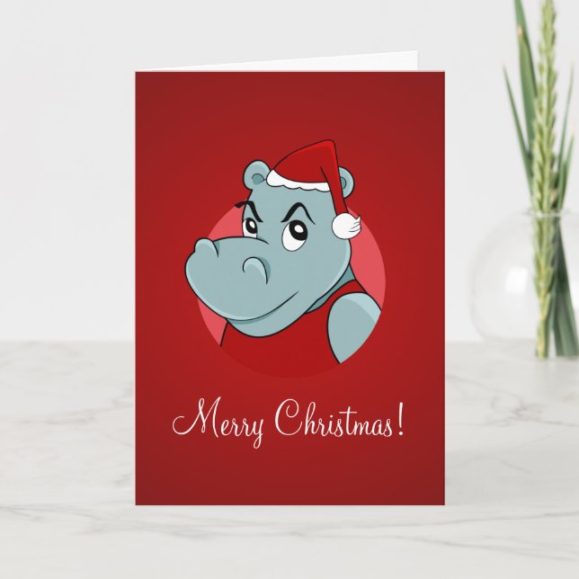 Christmas hippo cartoon holiday card (Front)