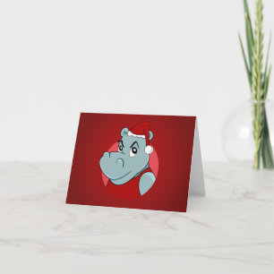 Christmas hippo cartoon holiday card