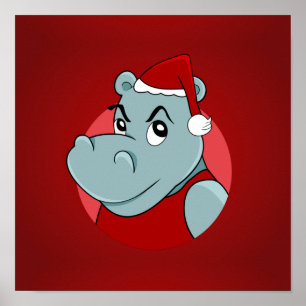 Christmas hippo cartoon poster