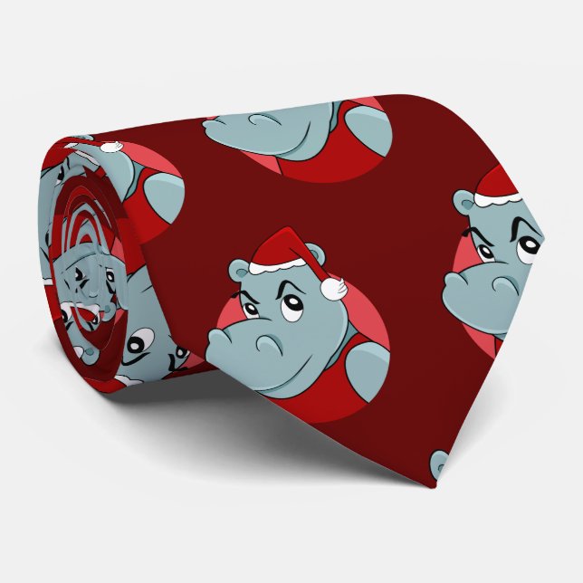 Christmas hippo cartoon tie (Rolled)