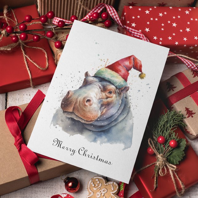 Christmas Hippo customisable Holiday Card (Creator Uploaded)