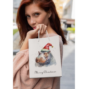 Christmas Hippo, customisable Medium Gift Bag