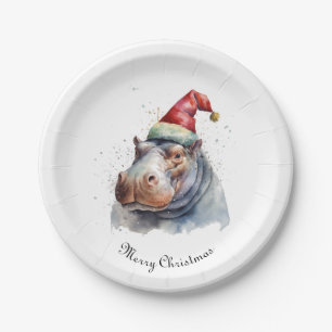 Christmas Hippo, customisable Paper Plate