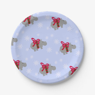 Christmas Hippo Hippopotamus Holiday Paper Plate
