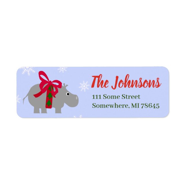 Christmas Hippo Hippopotamus Return Address Label (Front)