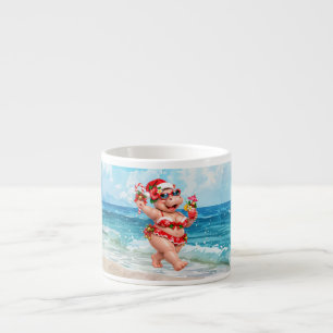 Christmas Hippo in Bikini Funny Tropical Beach  Espresso Cup