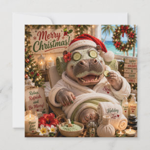 Christmas Hippo Relaxing at Tropical Beach Spa  Card