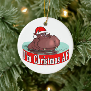 Christmas Hippopotamus Ceramic Ornament