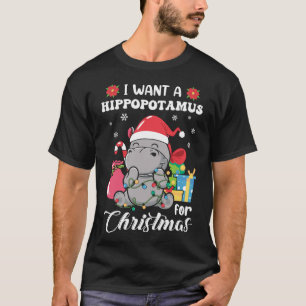 Christmas Hippopotamus Cute Xmas Hippo in Santa Ha T-Shirt