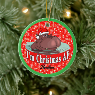 Christmas Hippopotamus in Santa Hat - Christmas AF Ceramic Ornament