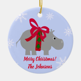 Christmas Hippopotamus Paper Holiday Ornament