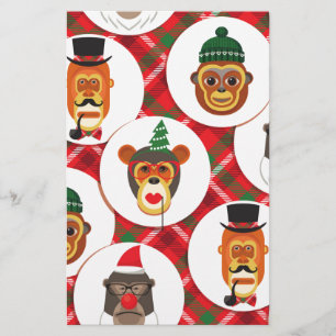 christmas hipster monkeys stationery