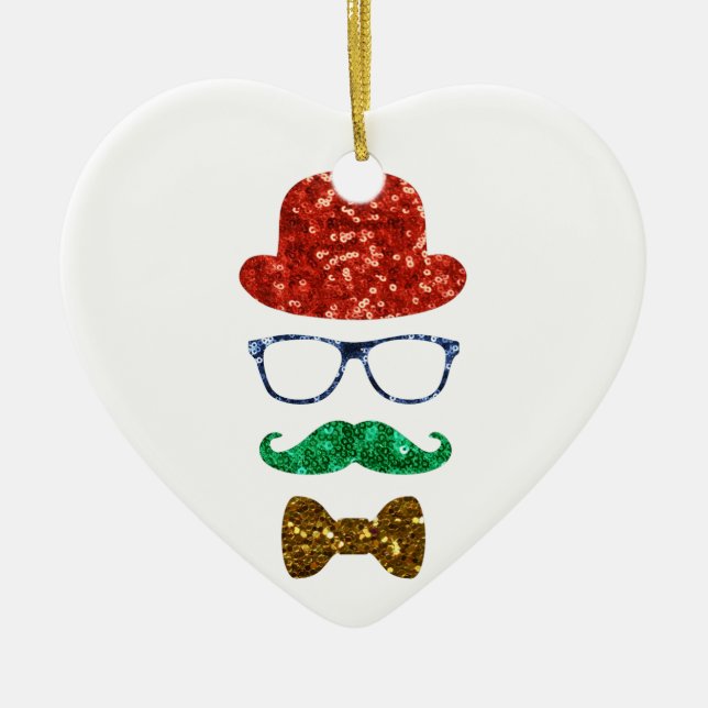 christmas hipster moustache ceramic ornament (Front)