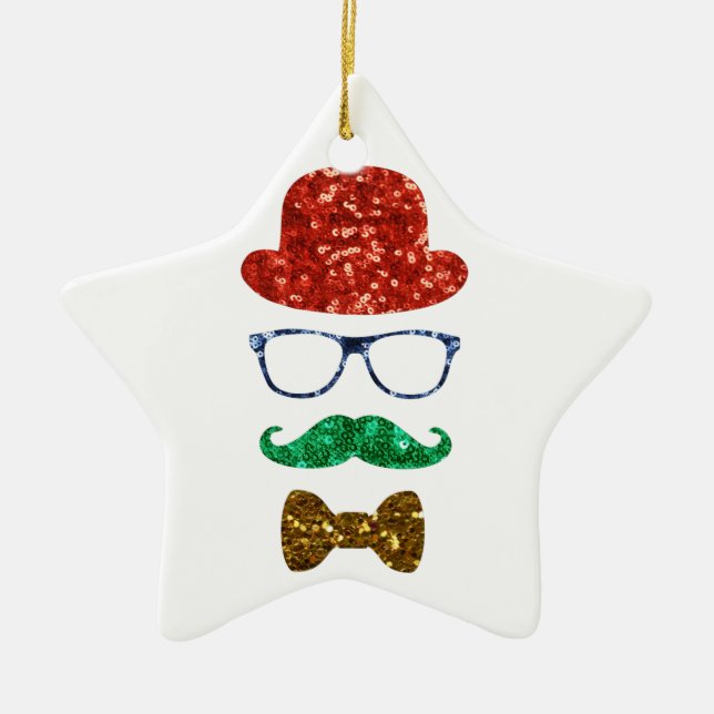 christmas hipster moustache ceramic tree decoration (Front)