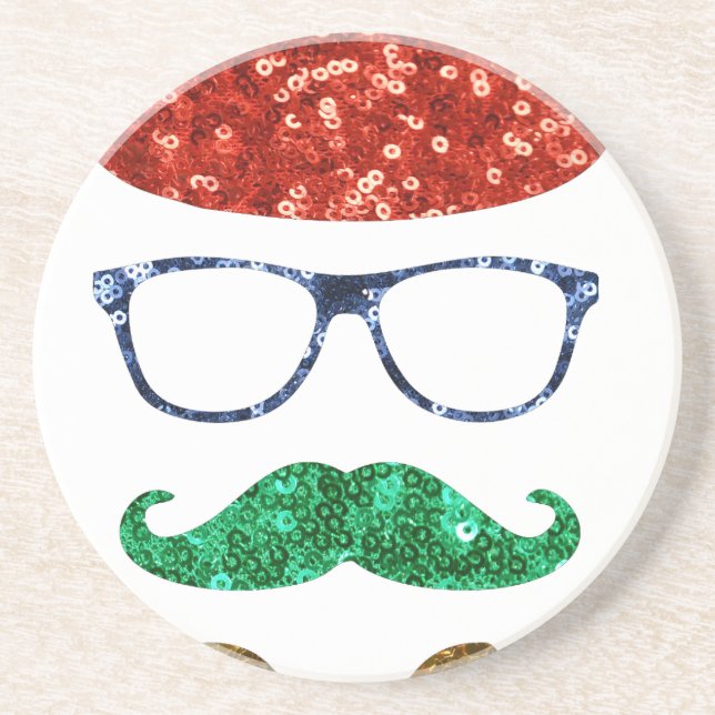 christmas hipster moustache coaster (Front)