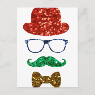 christmas hipster moustache holiday postcard